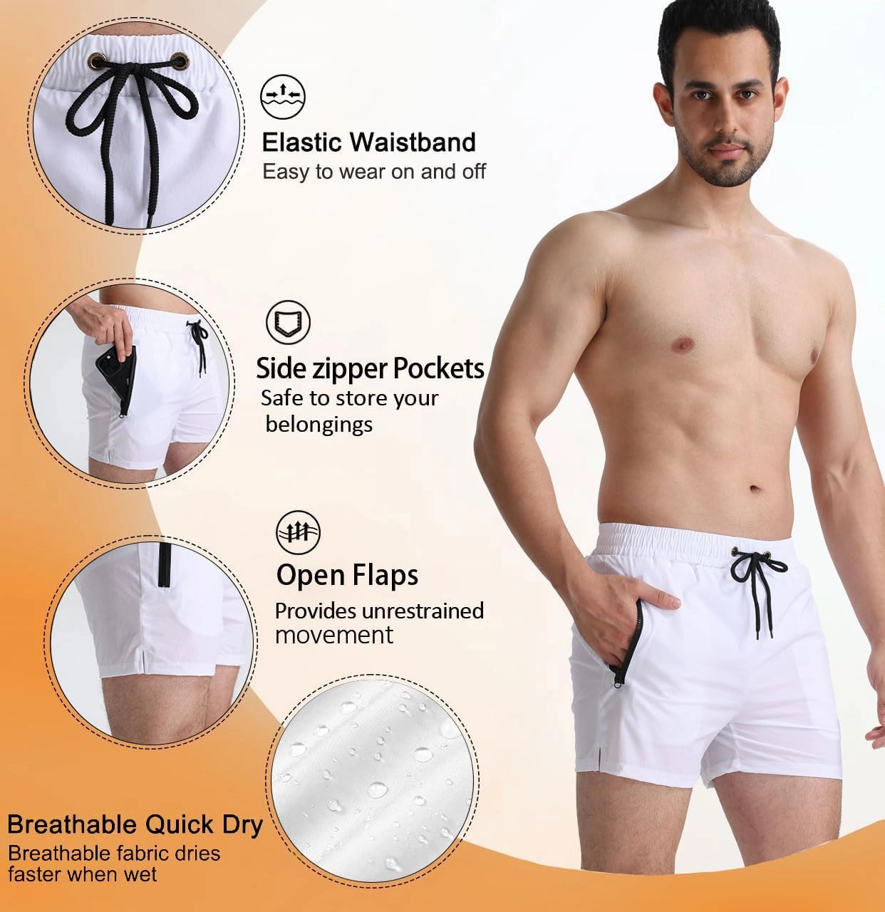 Mens 5" with Zipper Quick Dry Beach Shorts for Swimming Men Bathing Suit
