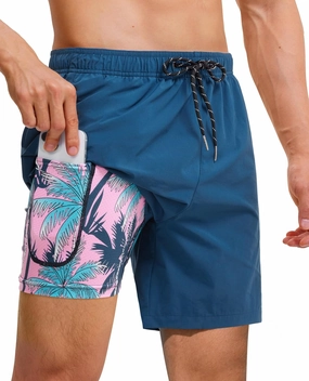 Mens 7 Inch Swim Trunks with Compression Liner Stretch Quick Dry Swim Shorts Swimsuits with Pockets