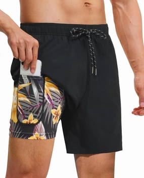 Mens 7 Inch Swim Trunks with Compression Liner Stretch Quick Dry Swim Shorts Swimsuits with Pockets