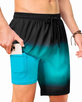 Mens 9 inch Swim Trunks with Compression Liner Quick Dry 2 in 1 Swimming Shorts with Pockets Bathing Suits Swimsuit