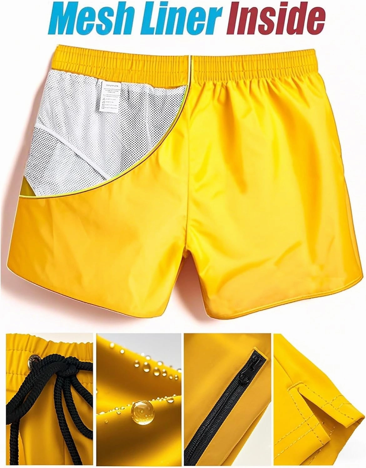 Mens Swim Trunks 5" with Mesh Lining Quick Dry Beach Shorts with Zipper Pockets Sports Swimming Trunks for Men