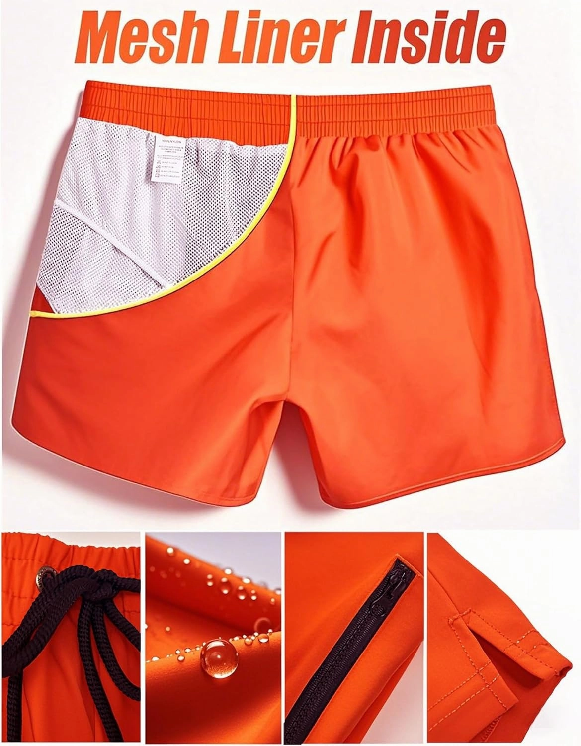 Mens Swim Trunks 5" with Mesh Lining Quick Dry Beach Shorts with Zipper Pockets Sports Swimming Trunks for Men