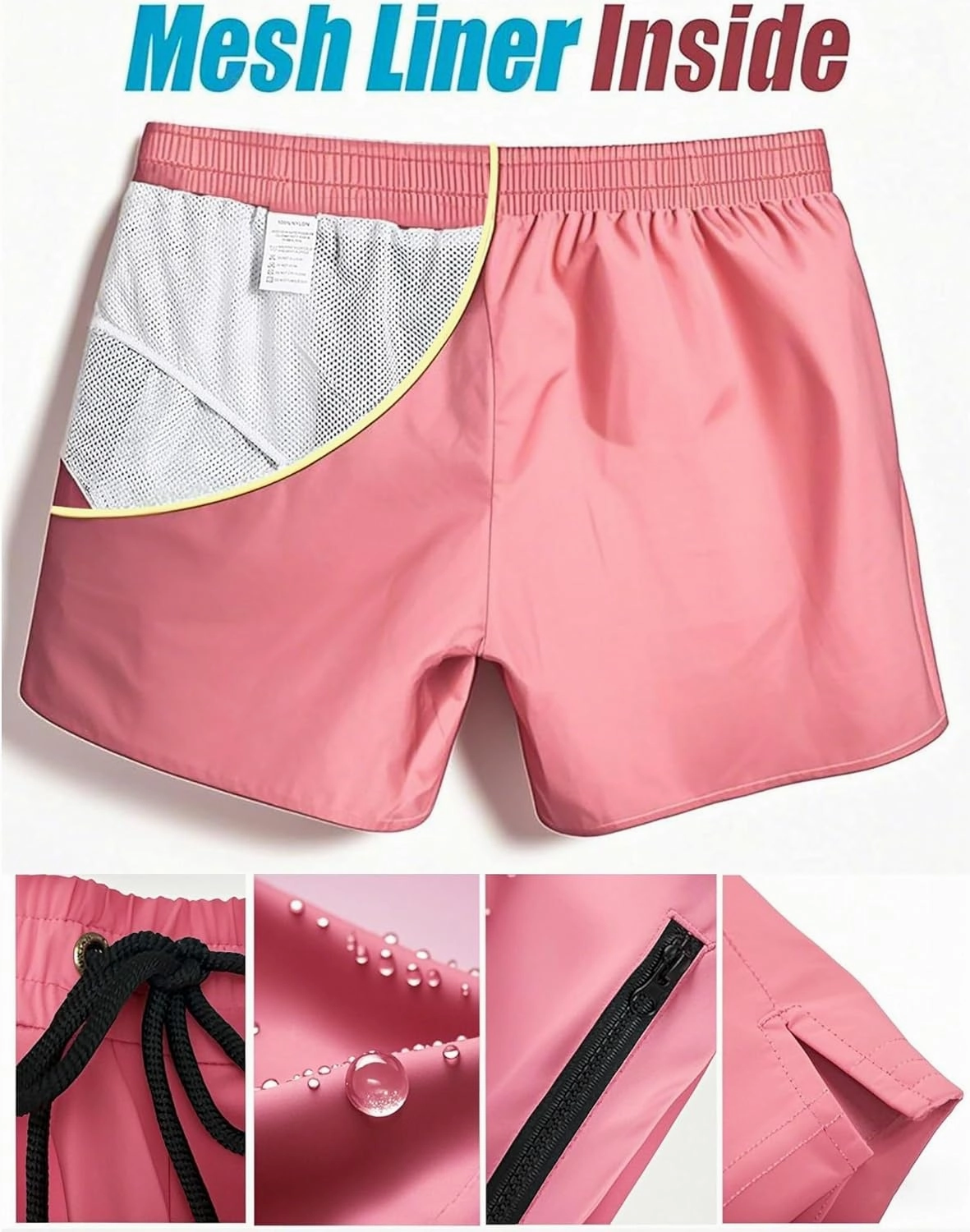 Mens Swim Trunks 5" with Mesh Lining Quick Dry Beach Shorts with Zipper Pockets Sports Swimming Trunks for Men