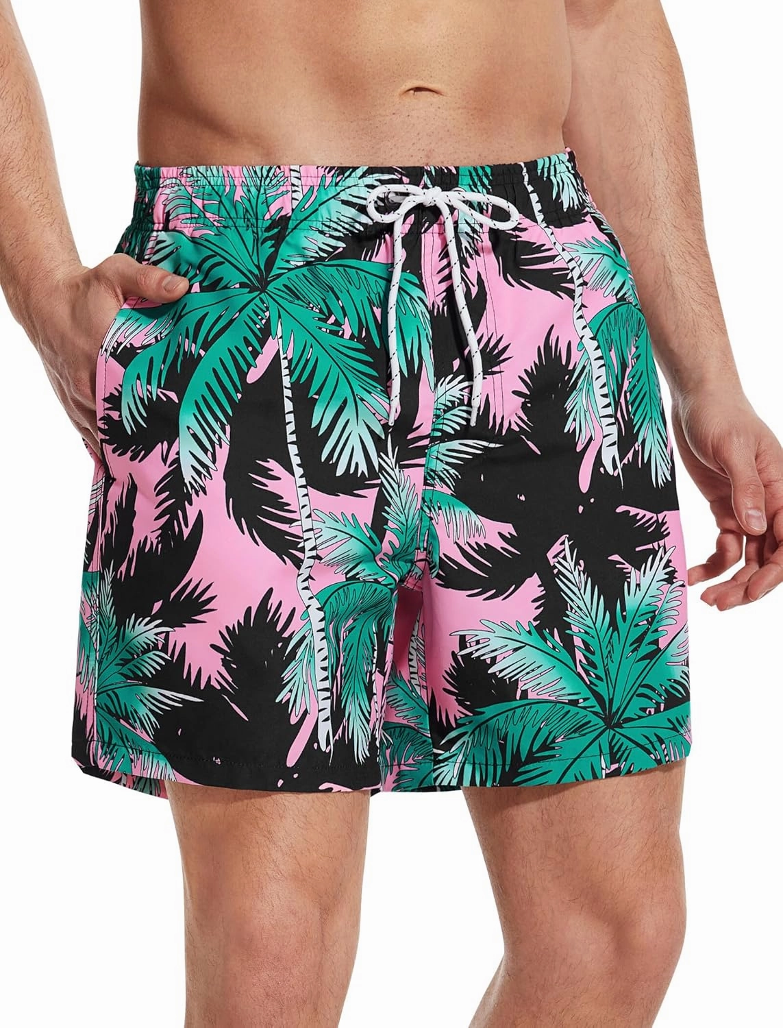 Mens Swim Trunks 6 Inch Inseam Mesh Lining Bathing Suits Quick Dry Beach Shorts Swimsuits Swimwear with Pockets