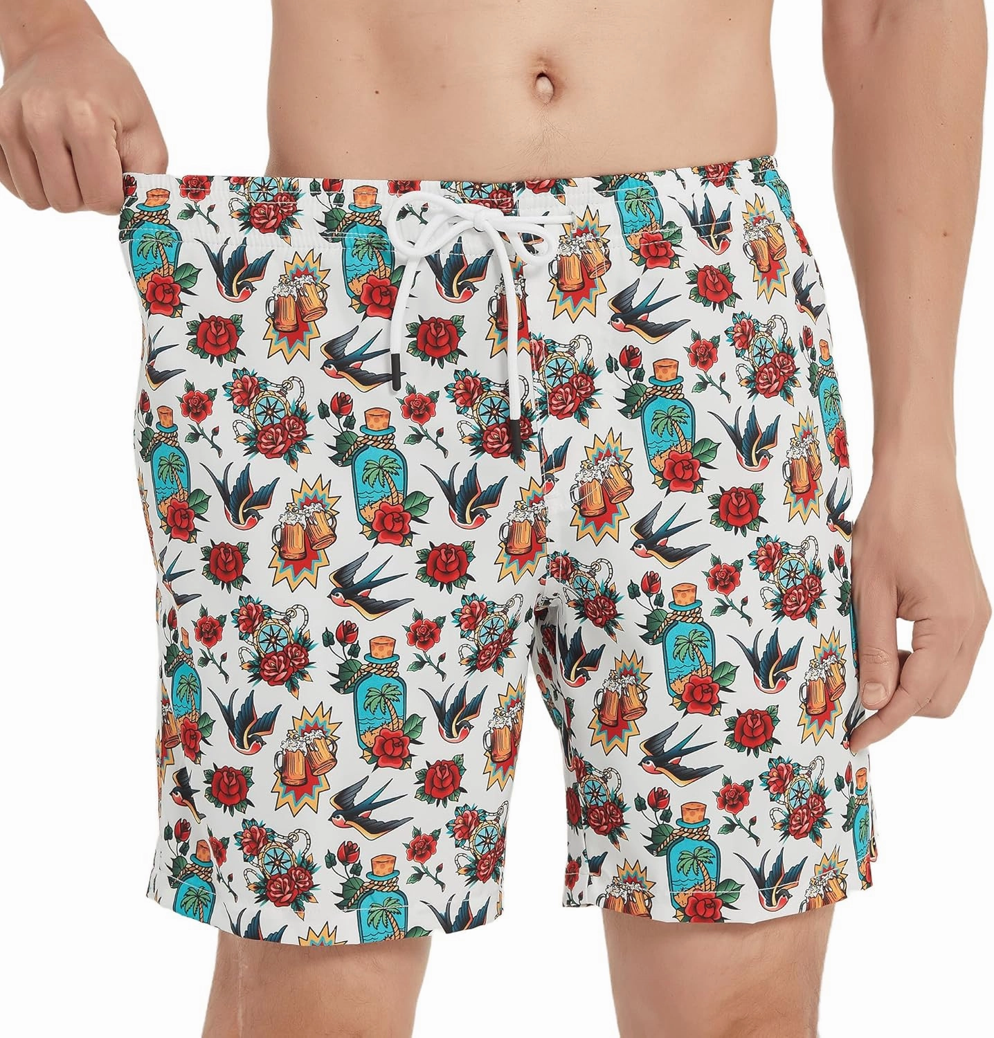 Mens Swim Trunks 7 Inch Inseam Board Shorts with Compression Liner Swimsuit Bathing Suit Quick Dry