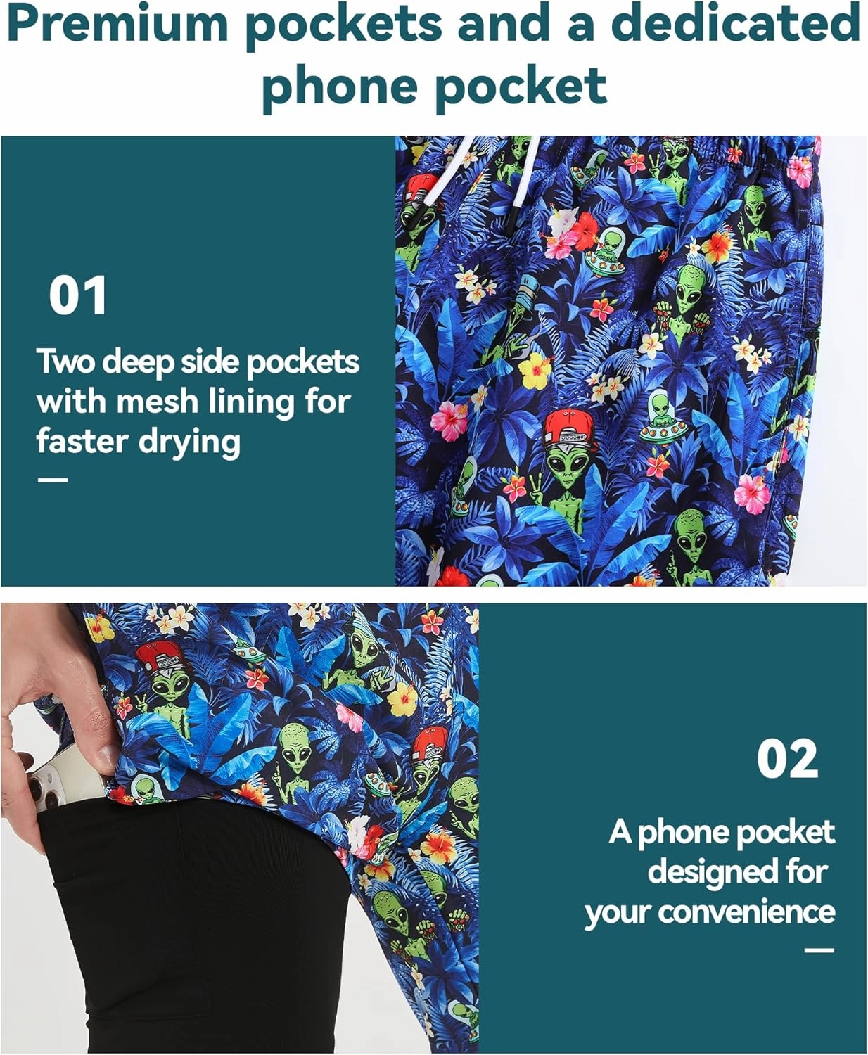 Mens Swim Trunks 7 Inch Inseam Board Shorts with Compression Liner Swimsuit Bathing Suit Quick Dry