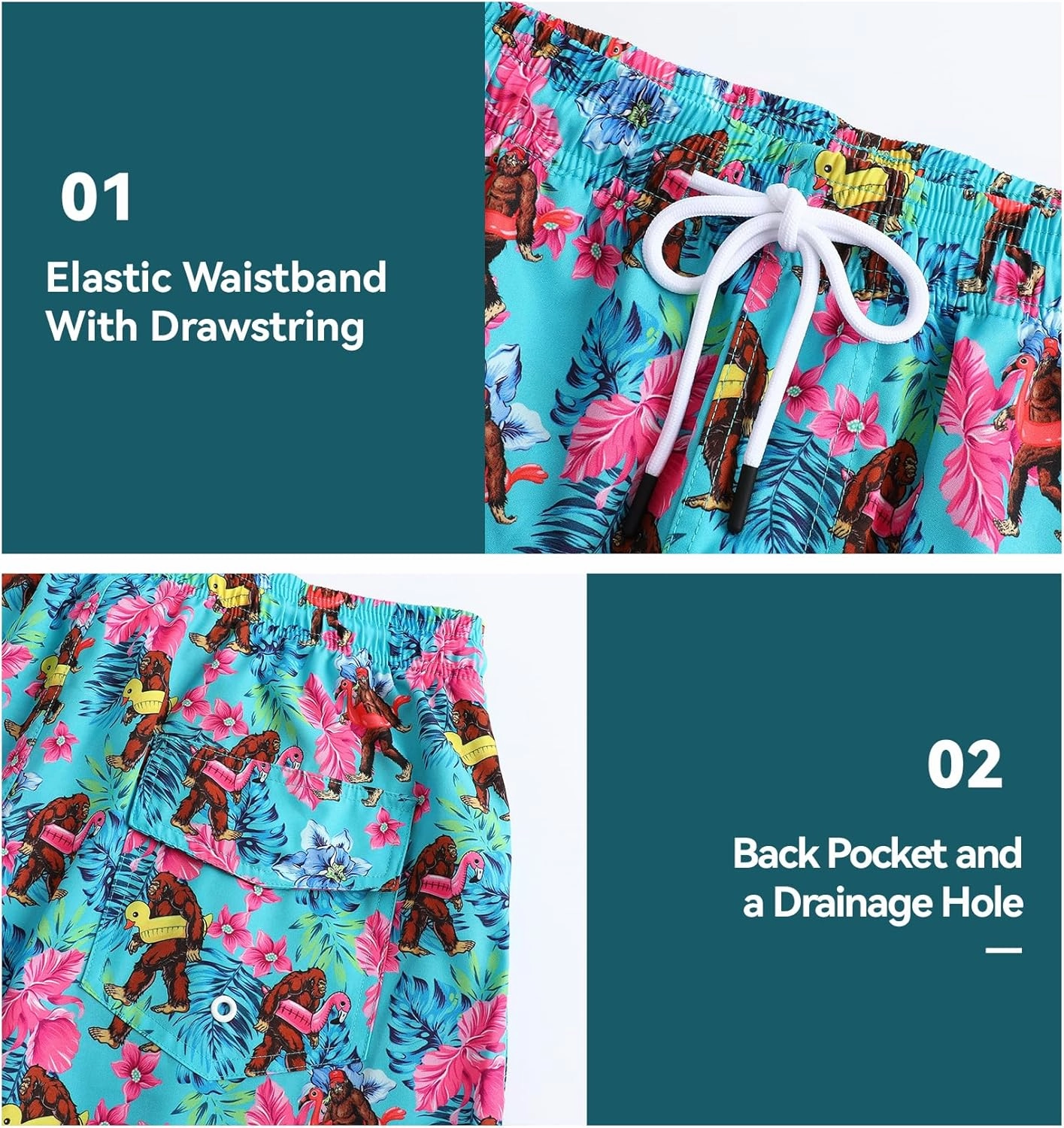 Mens Swim Trunks 7 Inch Inseam Board Shorts with Compression Liner Swimsuit Bathing Suit Quick Dry