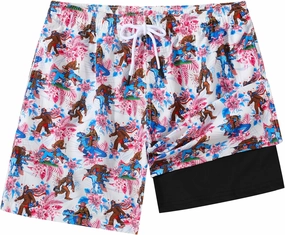 Mens Swim Trunks 7 Inch Inseam Board Shorts with Compression Liner Swimsuit Bathing Suit Quick Dry
