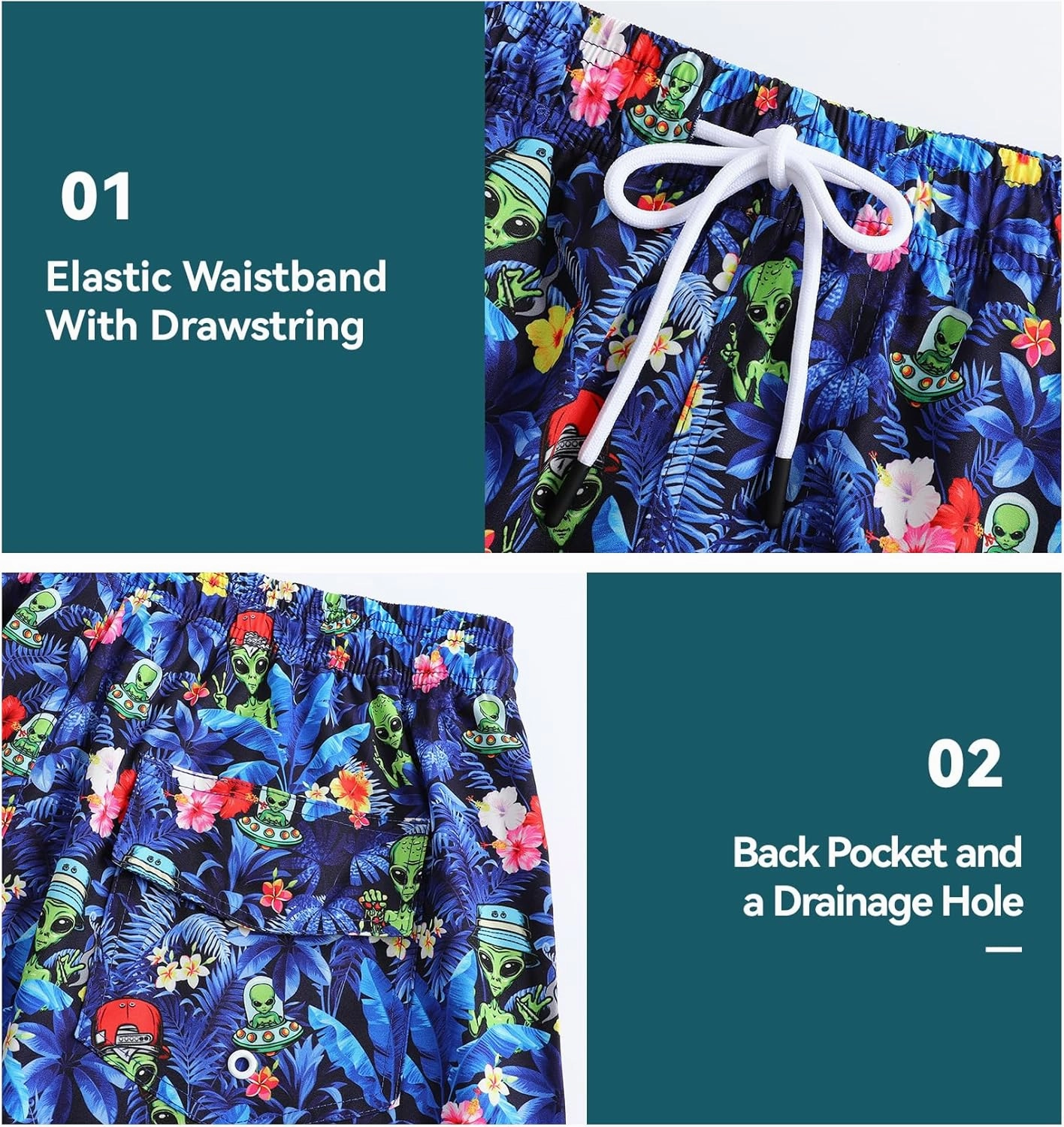 Mens Swim Trunks 7 Inch Inseam Board Shorts with Compression Liner Swimsuit Bathing Suit Quick Dry