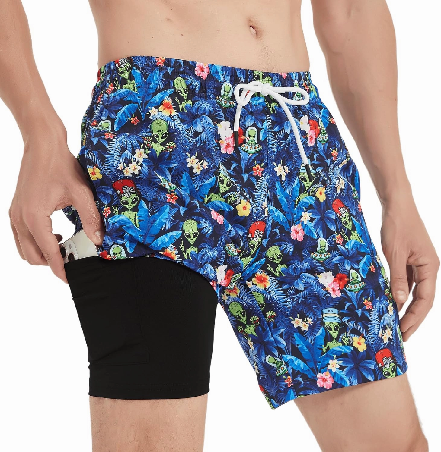 Mens Swim Trunks 7 Inch Inseam Board Shorts with Compression Liner Swimsuit Bathing Suit Quick Dry