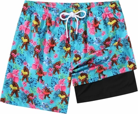 Mens Swim Trunks 7 Inch Inseam Board Shorts with Compression Liner Swimsuit Bathing Suit Quick Dry