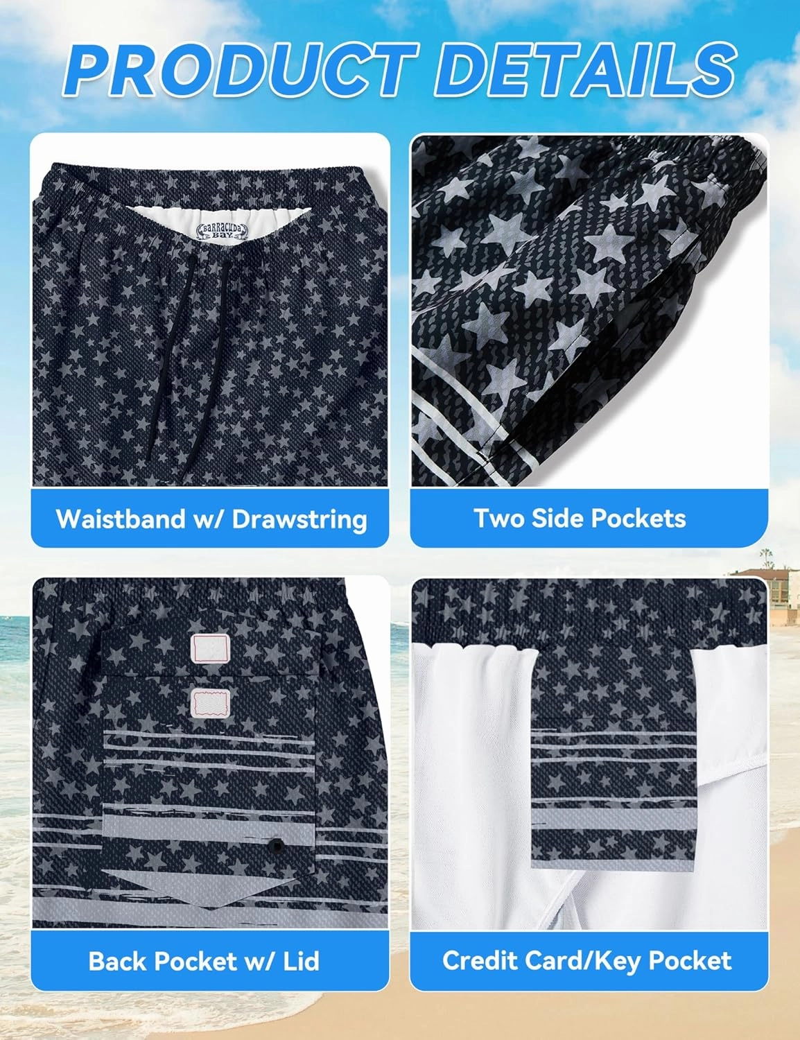 Mens Swim Trunks 8 inch Inseam Mesh Liner Quick-Dry Lightweight 4-Way Stretch Bathing Suit Swimming Trunks for Men UPF 50 