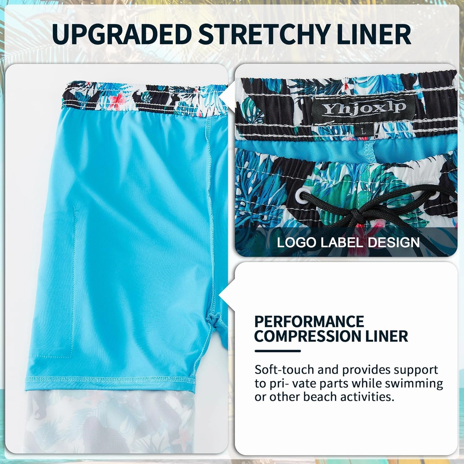 Mens Swim Trunks 9 Inch Inseam Stretch Board Shorts Built-in Quick Dry Swimwear Bathing Suits with Compression Liner