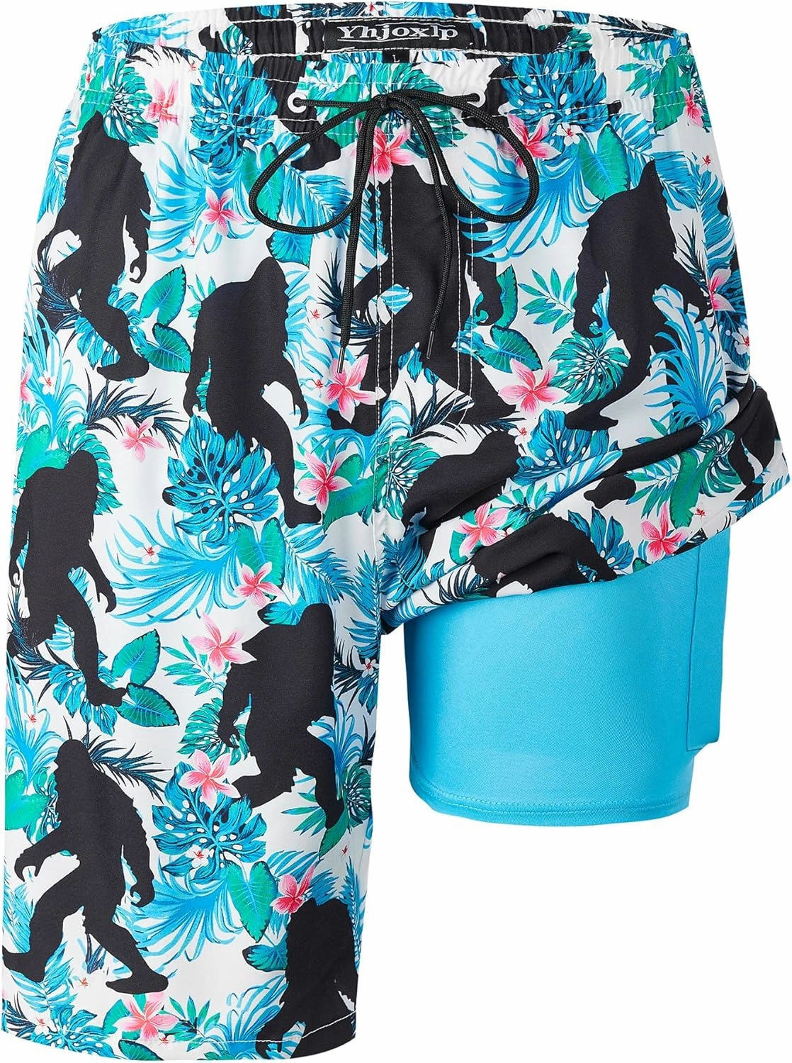 Mens Swim Trunks 9 Inch Inseam Stretch Board Shorts Built-in Quick Dry Swimwear Bathing Suits with Compression Liner