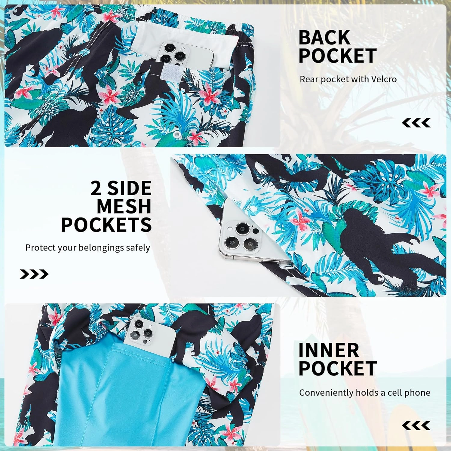 Mens Swim Trunks 9 Inch Inseam Stretch Board Shorts Built-in Quick Dry Swimwear Bathing Suits with Compression Liner