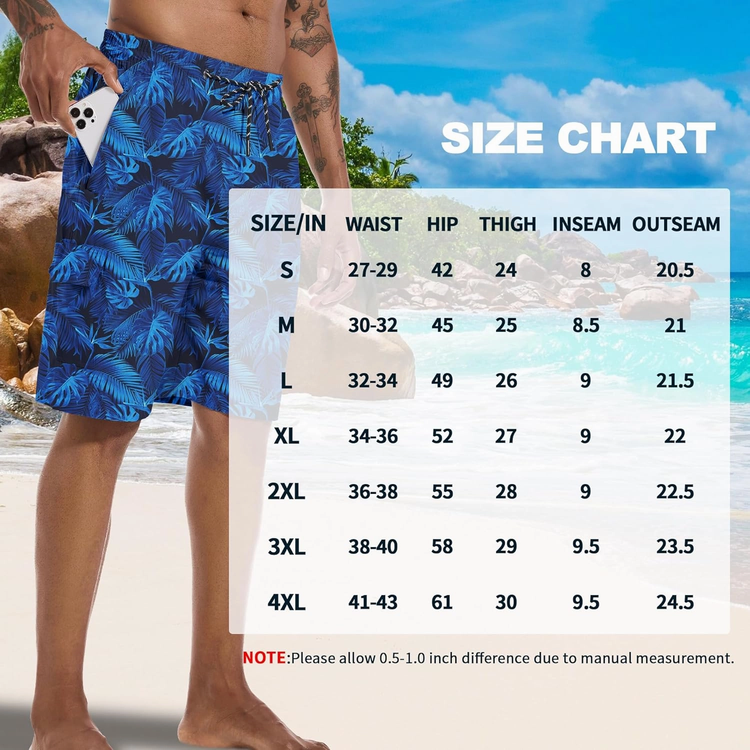 Mens Swim Trunks 9" Board Shorts with Compression Liner Swimsuit Built-in Bathing Suit Quick Dry Swimwear Zipper Pocket