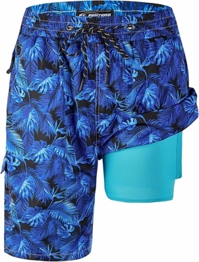 Mens Swim Trunks 9" Board Shorts with Compression Liner Swimsuit Built-in Bathing Suit Quick Dry Swimwear Zipper Pocket
