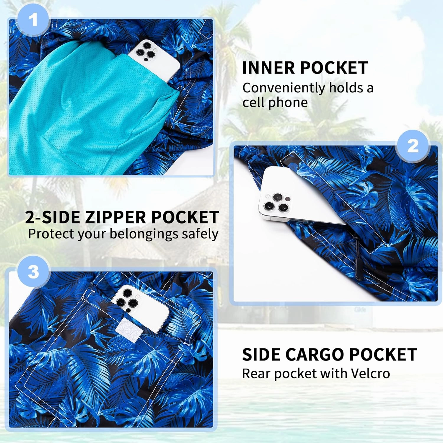 Mens Swim Trunks 9" Board Shorts with Compression Liner Swimsuit Built-in Bathing Suit Quick Dry Swimwear Zipper Pocket