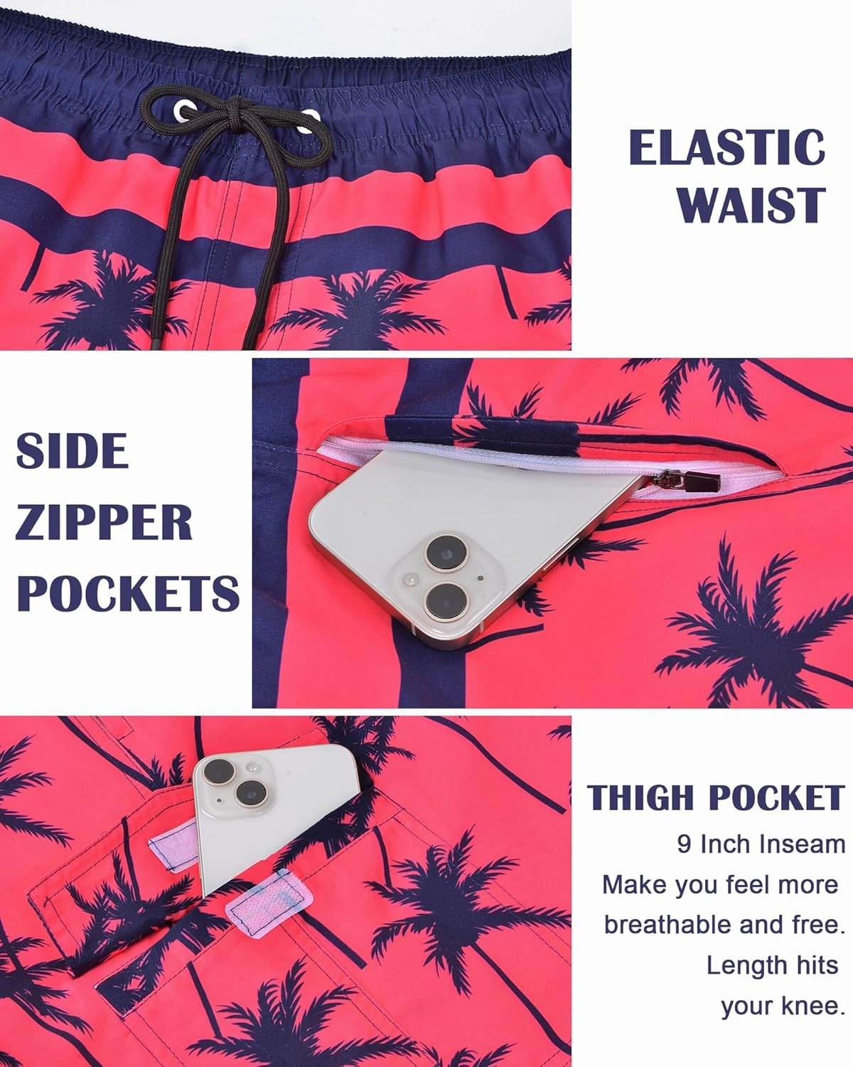 Mens Swim Trunks Bathing Suit 9" Board Shorts Quick Dry Swim Shorts Men Swimwear Mesh Lining Beach Swimsuit