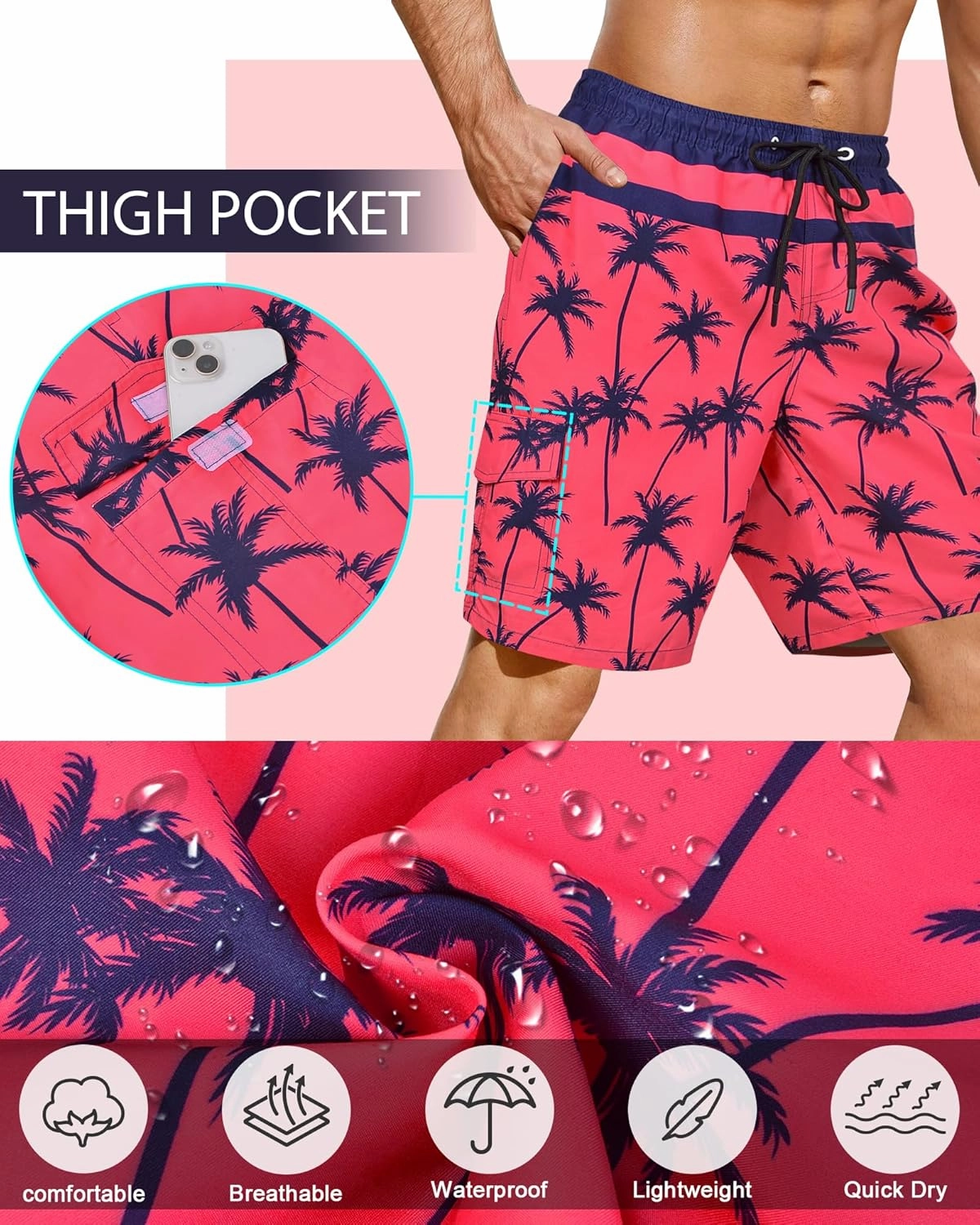 Mens Swim Trunks Bathing Suit 9" Board Shorts Quick Dry Swim Shorts Men Swimwear Mesh Lining Beach Swimsuit