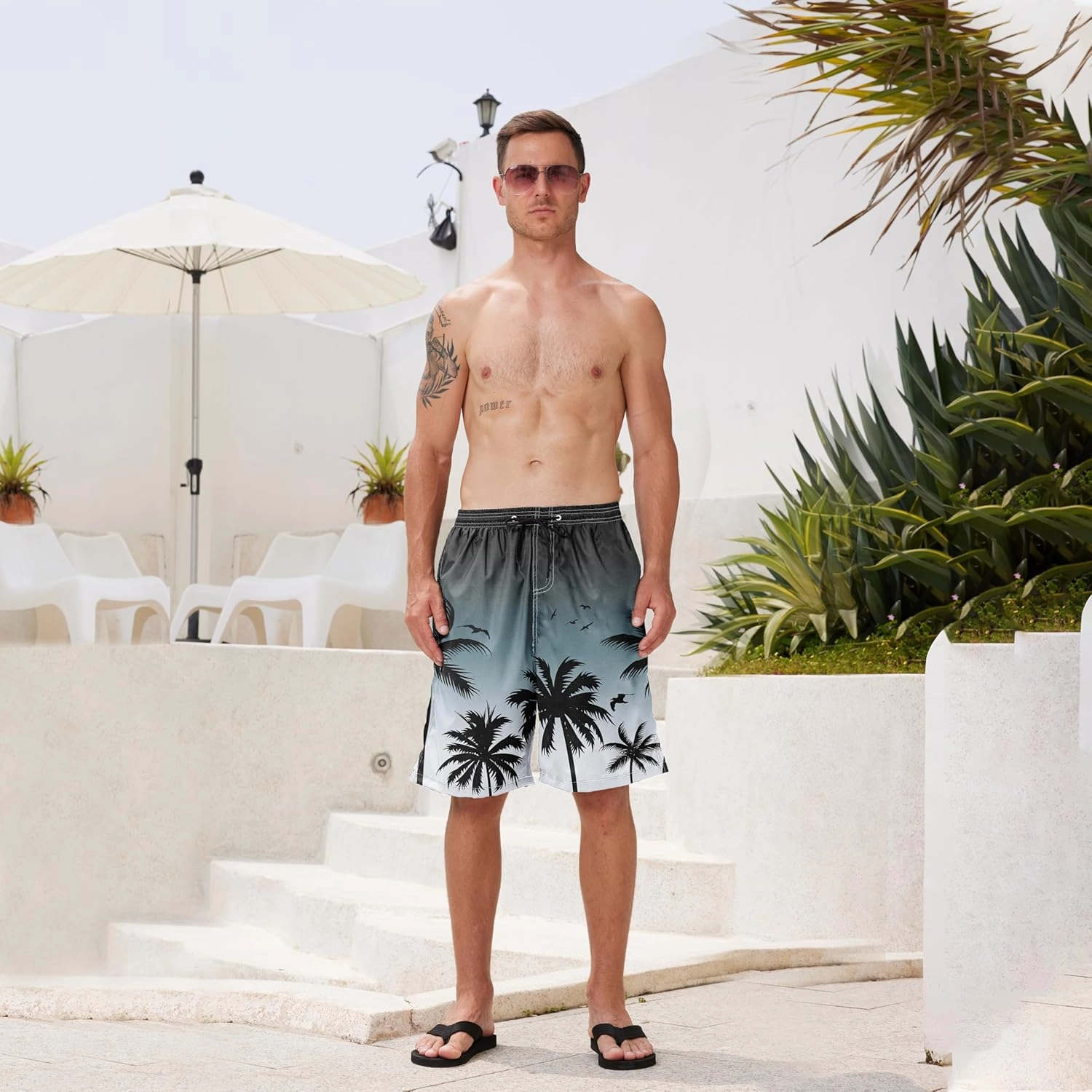 Mens Swim Trunks Quick Dry Board Shorts with Mesh Lining, Breathable Fit Print Beach Shorts Swimwear Bathing Suits
