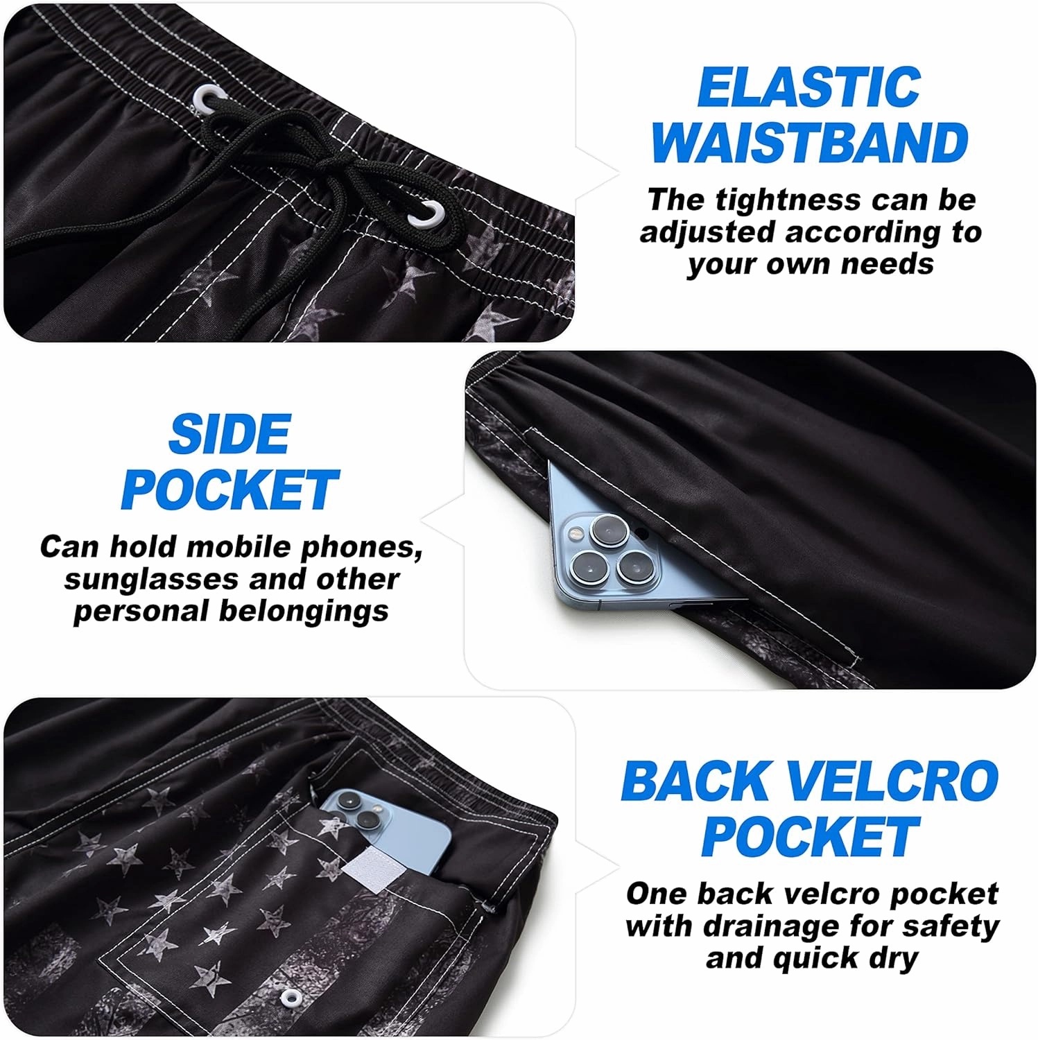 Mens Swim Trunks Quick Dry Board Shorts with Mesh Lining, Breathable Fit Print Beach Shorts Swimwear Bathing Suits