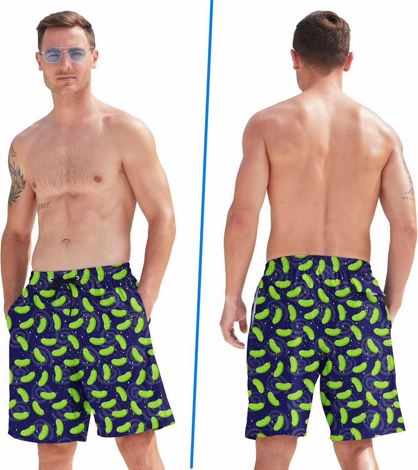 Mens Swim Trunks Quick Dry Board Shorts with Mesh Lining, Breathable Fit Print Beach Shorts Swimwear Bathing Suits