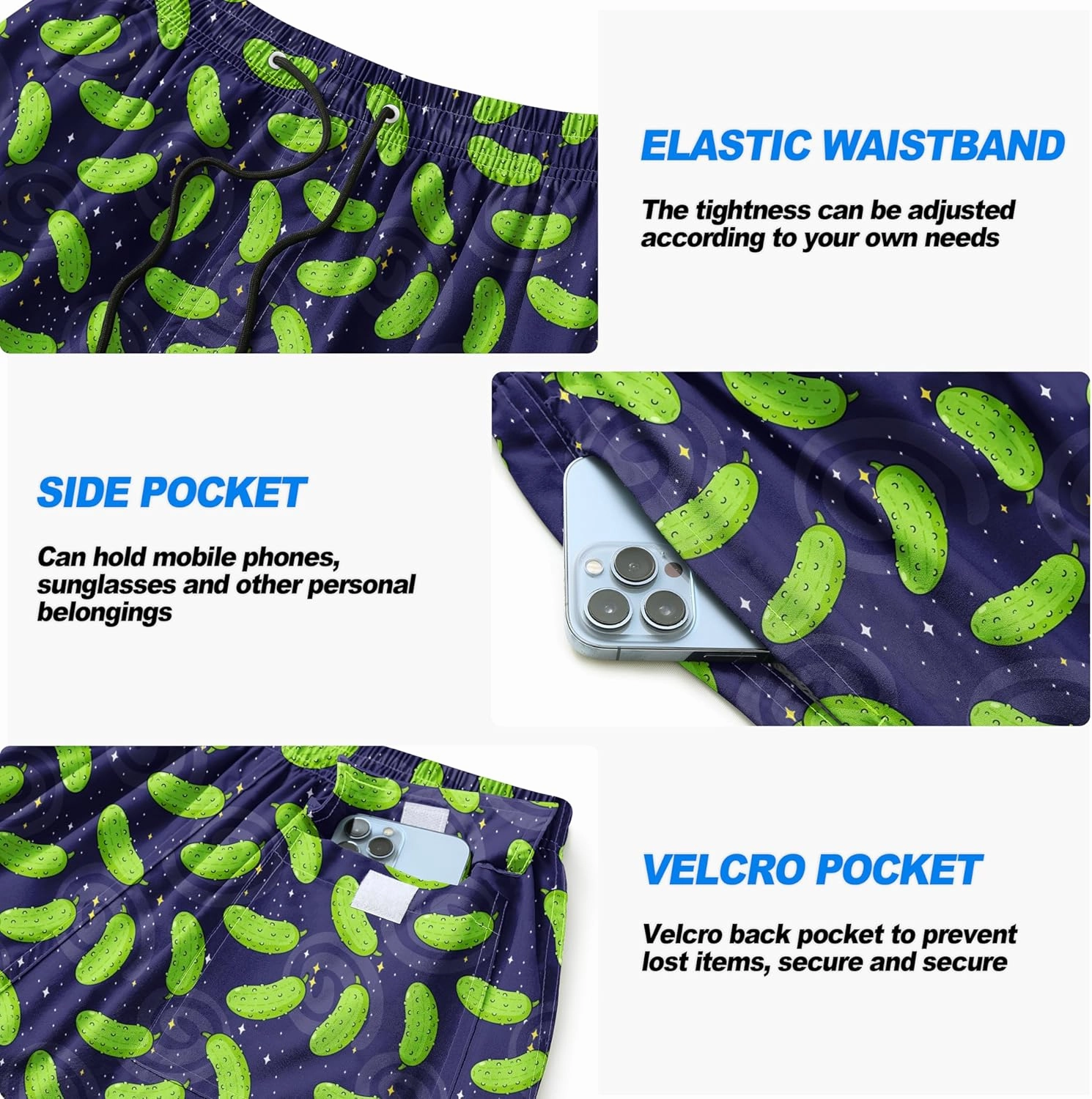 Mens Swim Trunks Quick Dry Board Shorts with Mesh Lining, Breathable Fit Print Beach Shorts Swimwear Bathing Suits