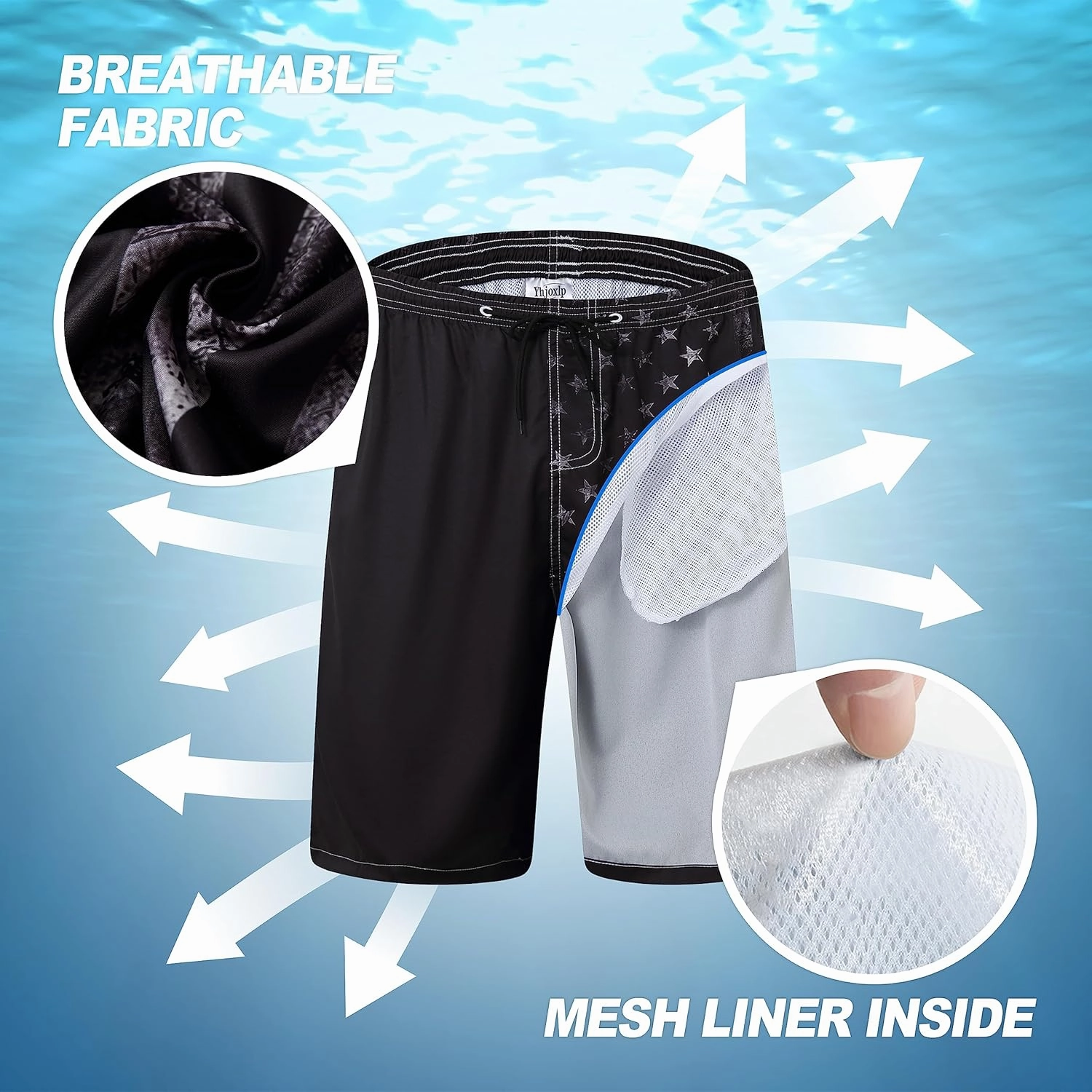 Mens Swim Trunks Quick Dry Board Shorts with Mesh Lining, Breathable Fit Print Beach Shorts Swimwear Bathing Suits