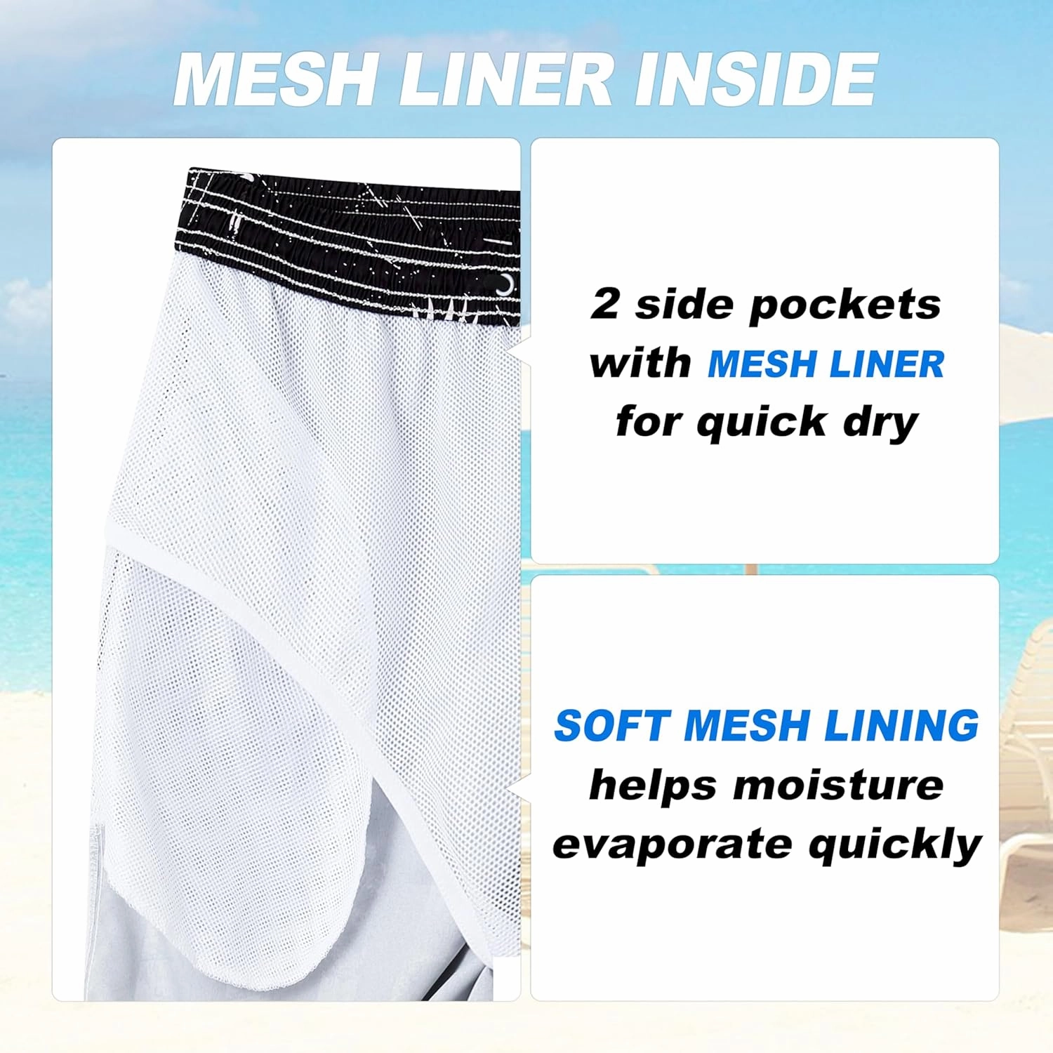 Mens Swim Trunks Quick Dry Board Shorts with Mesh Lining, Breathable Surf Beach Shorts Swimwear Bathing Suits