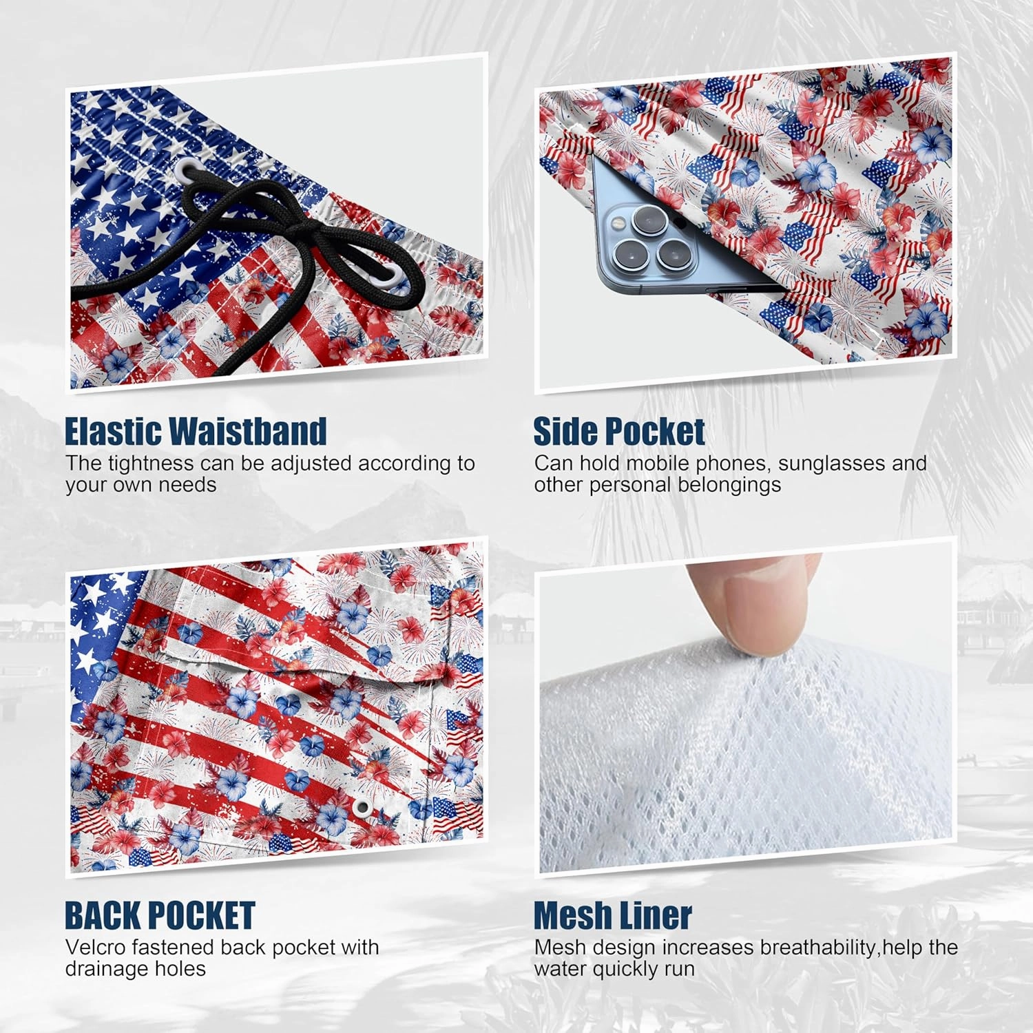 Mens Swim Trunks Quick Dry Board Shorts with Mesh Lining, Breathable Surf Beach Shorts Swimwear Bathing Suits