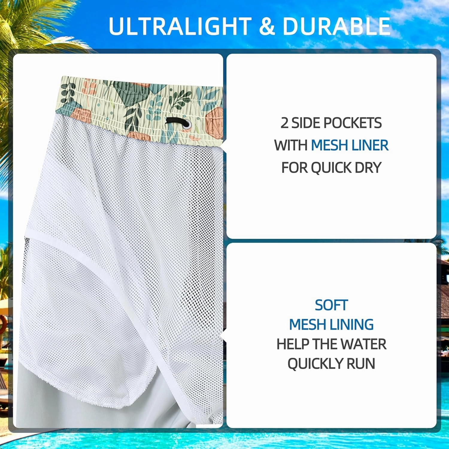 Mens Swim Trunks Quick Dry Board Shorts with Mesh Lining, Breathable Surf Beach Shorts Swimwear Bathing Suits