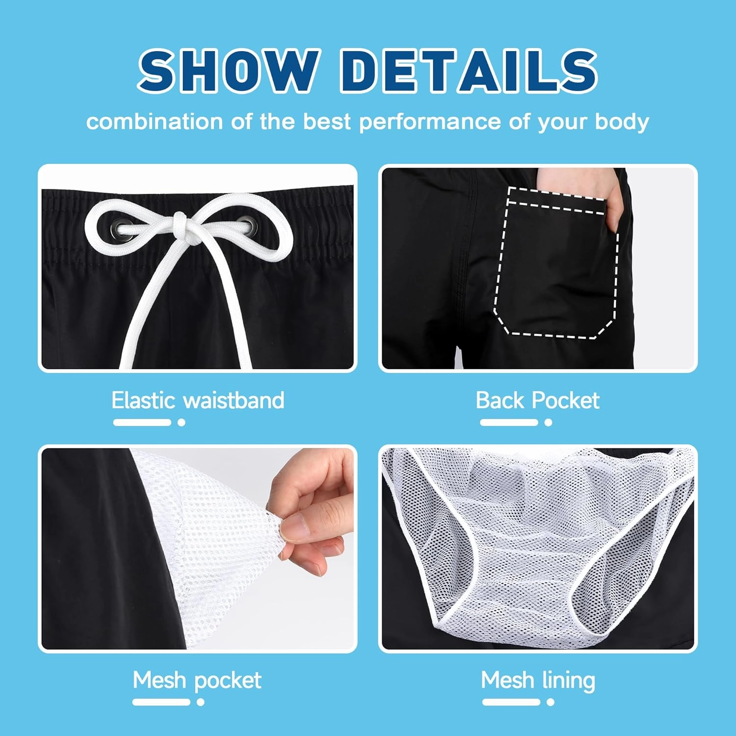 Mens Swim Trunks Swim Shorts Swimming Trunks Swimsuit Quick Dry with Mesh Lining Swimwear