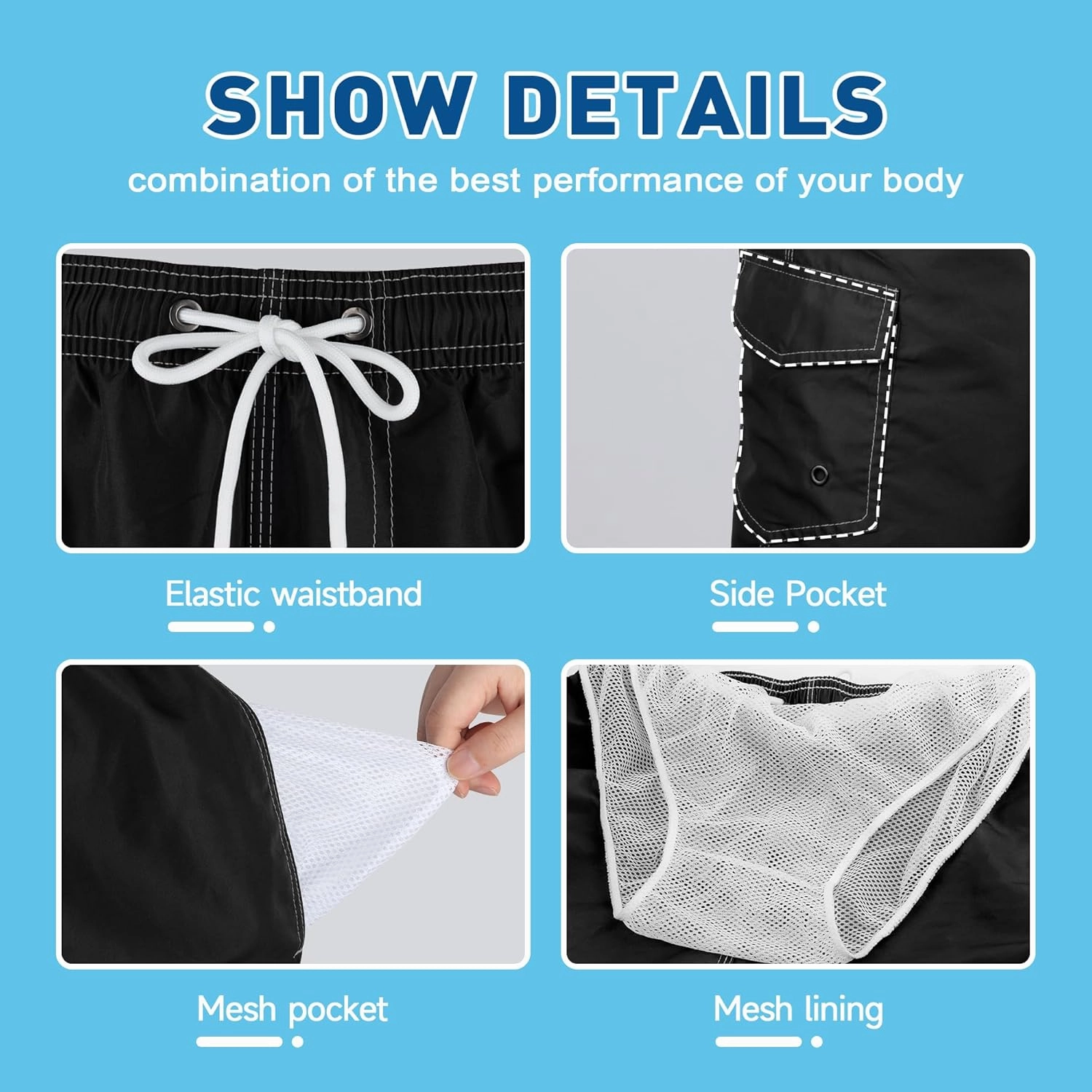 Mens Swim Trunks Swim Shorts Swimming Trunks Swimsuit Quick Dry with Mesh Lining Swimwear