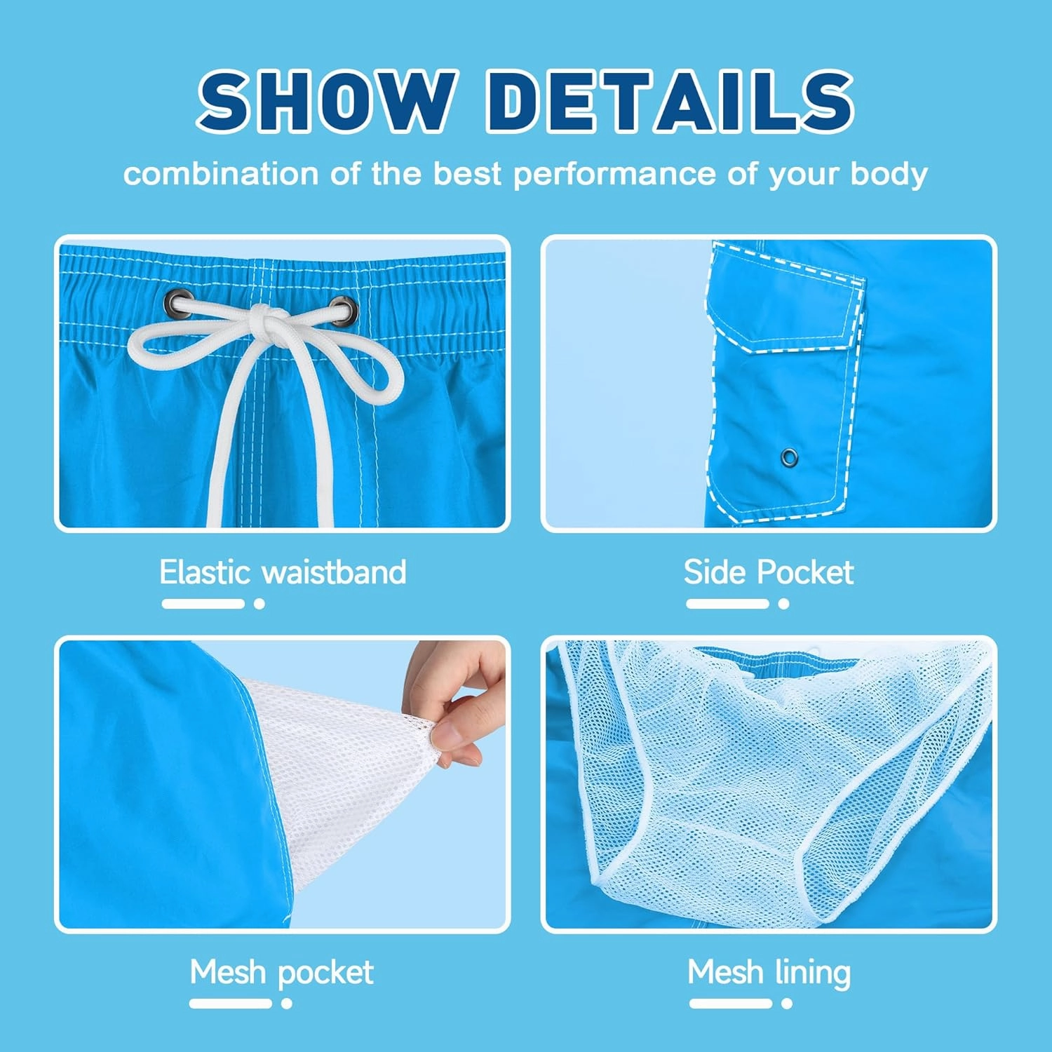 Mens Swim Trunks Swim Shorts Swimming Trunks Swimsuit Quick Dry with Mesh Lining Swimwear