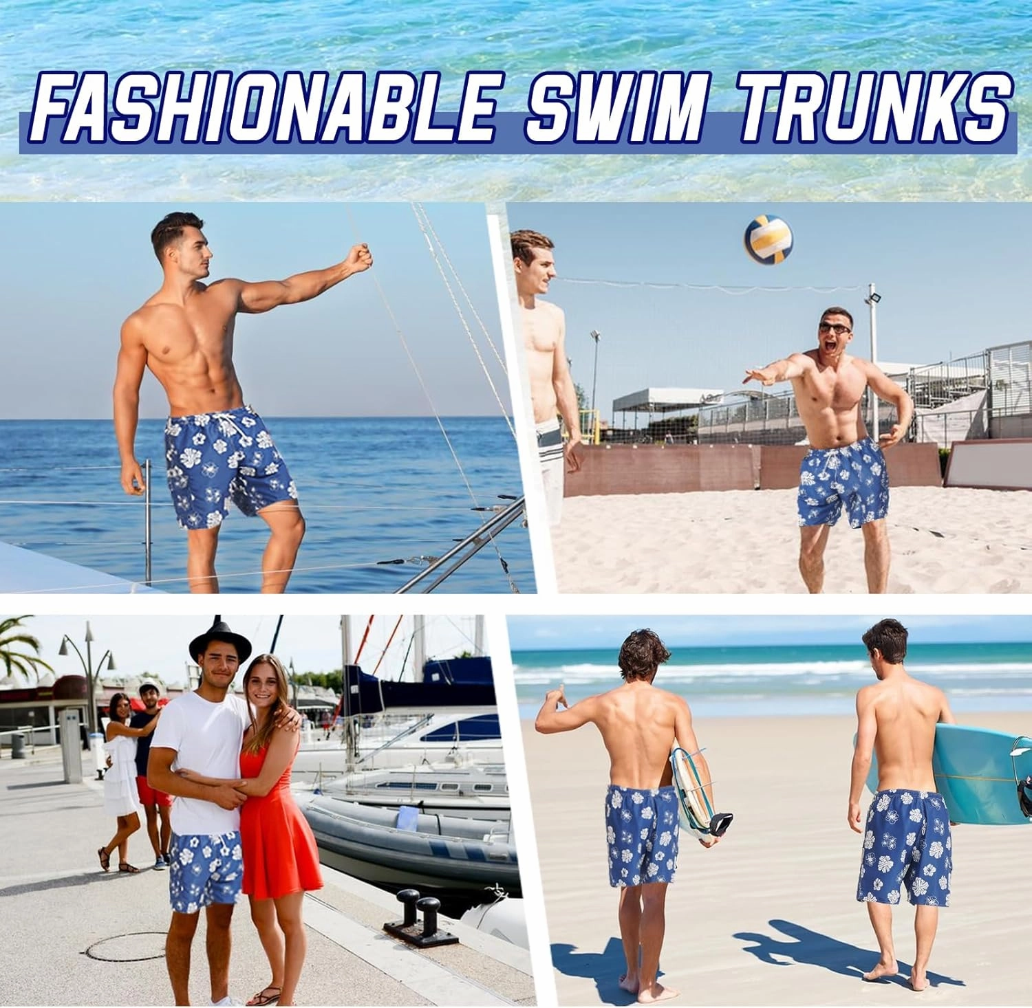 Mens Swim Trunks Swim Shorts Swimwear Quick Dry 7 Swimming Trunks with Mesh Lining