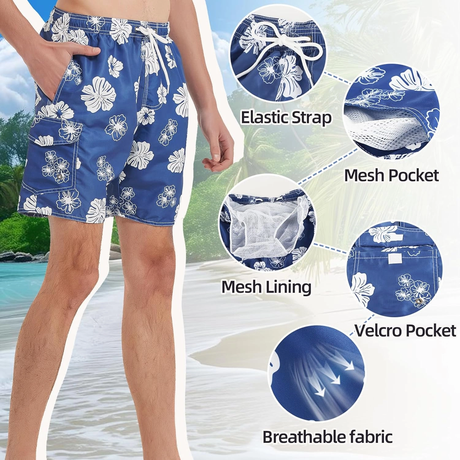 Mens Swim Trunks Swim Shorts Swimwear Quick Dry 7 Swimming Trunks with Mesh Lining