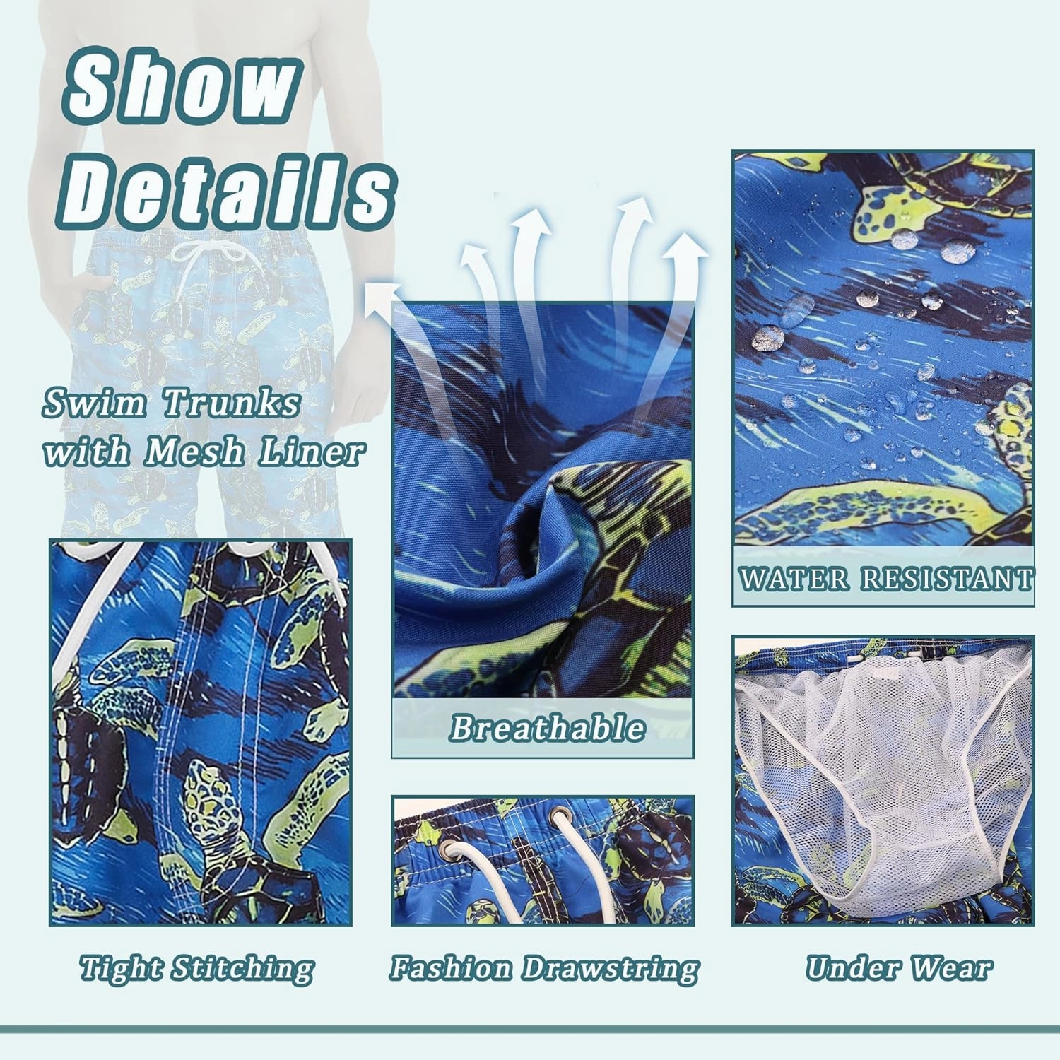 Mens Swim Trunks Swim Shorts Swimwear Swimsuit Beach Shorts Bathing Suits Quick Dry Waterproof
