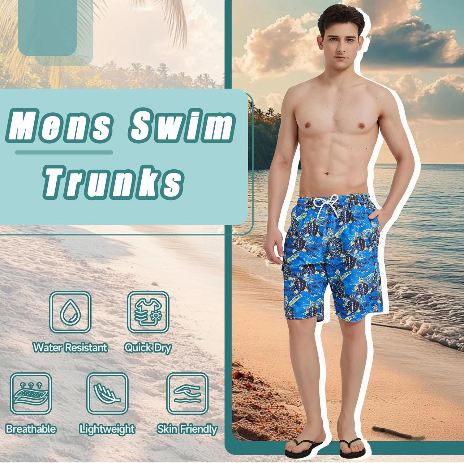 Mens Swim Trunks Swim Shorts Swimwear Swimsuit Beach Shorts Bathing Suits Quick Dry Waterproof