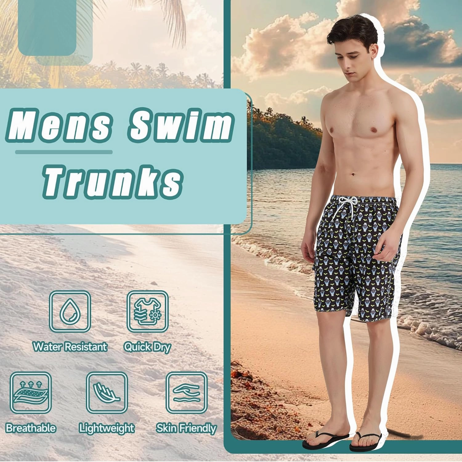 Mens Swim Trunks Swim Shorts Swimwear Swimsuit Beach Shorts Bathing Suits Quick Dry Waterproof
