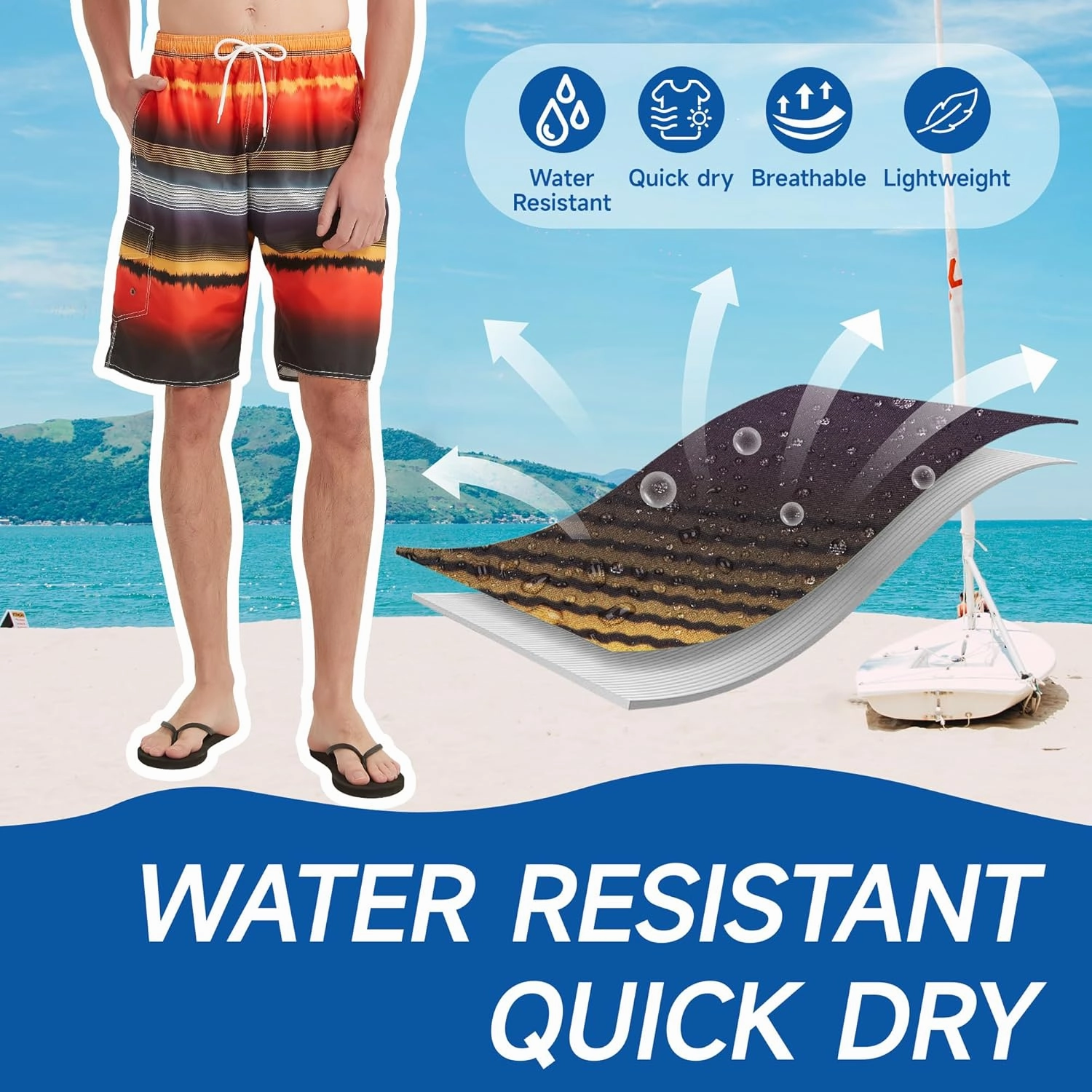 Mens Swim Trunks Swim Shorts Swimwear Swimsuit Beach Shorts Bathing Suits Quick Dry Waterproof