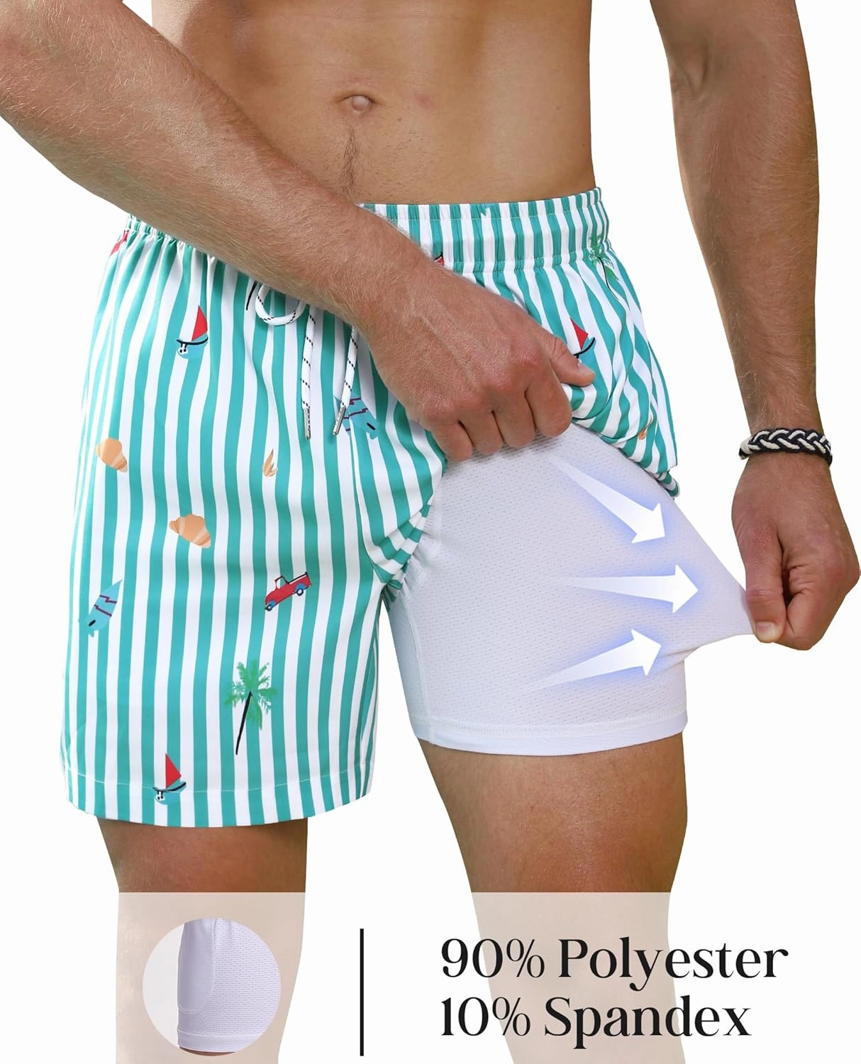 Mens Swim Trunks with Compression Lined Short Bathing Suits for Men 5 Inch Inseam Liner Men's Swimming Trunk