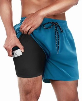 Mens Swim Trunks with Compression Lined Short Bathing Suits for Men 5 Inch Inseam Liner Men's Swimming Trunk