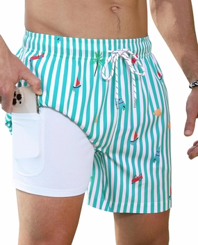 Mens Swim Trunks with Compression Lined Short Bathing Suits for Men 5 Inch Inseam Liner Men's Swimming Trunk
