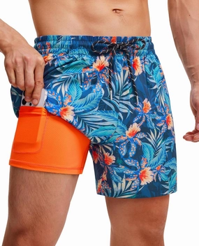 Mens Swim Trunks with Compression Lined Short Bathing Suits for Men 5 Inch Inseam Liner Men's Swimming Trunk