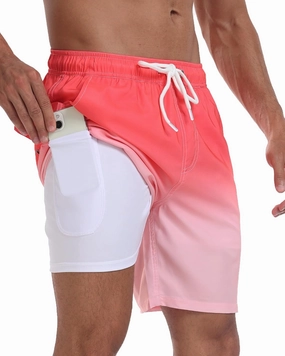 Mens Swim Trunks with Compression Liner 2 in 1 Quick Dry Swimming Shorts Swimwear Bathing Suits with Pockets