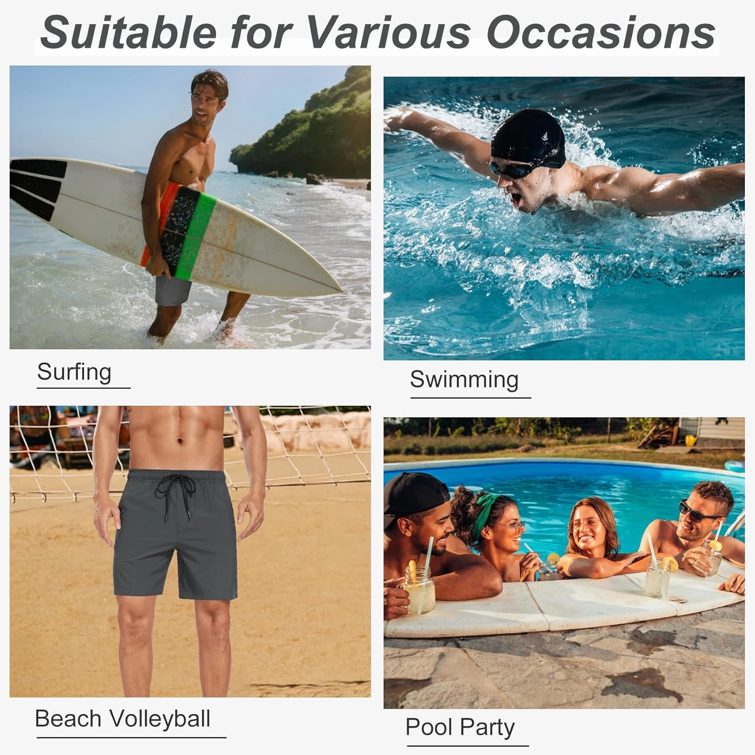 Mens Swim Trunks with Compression Liner 2 in 1 Quick Dry Swimming Shorts Swimwear Bathing Suits with Pockets