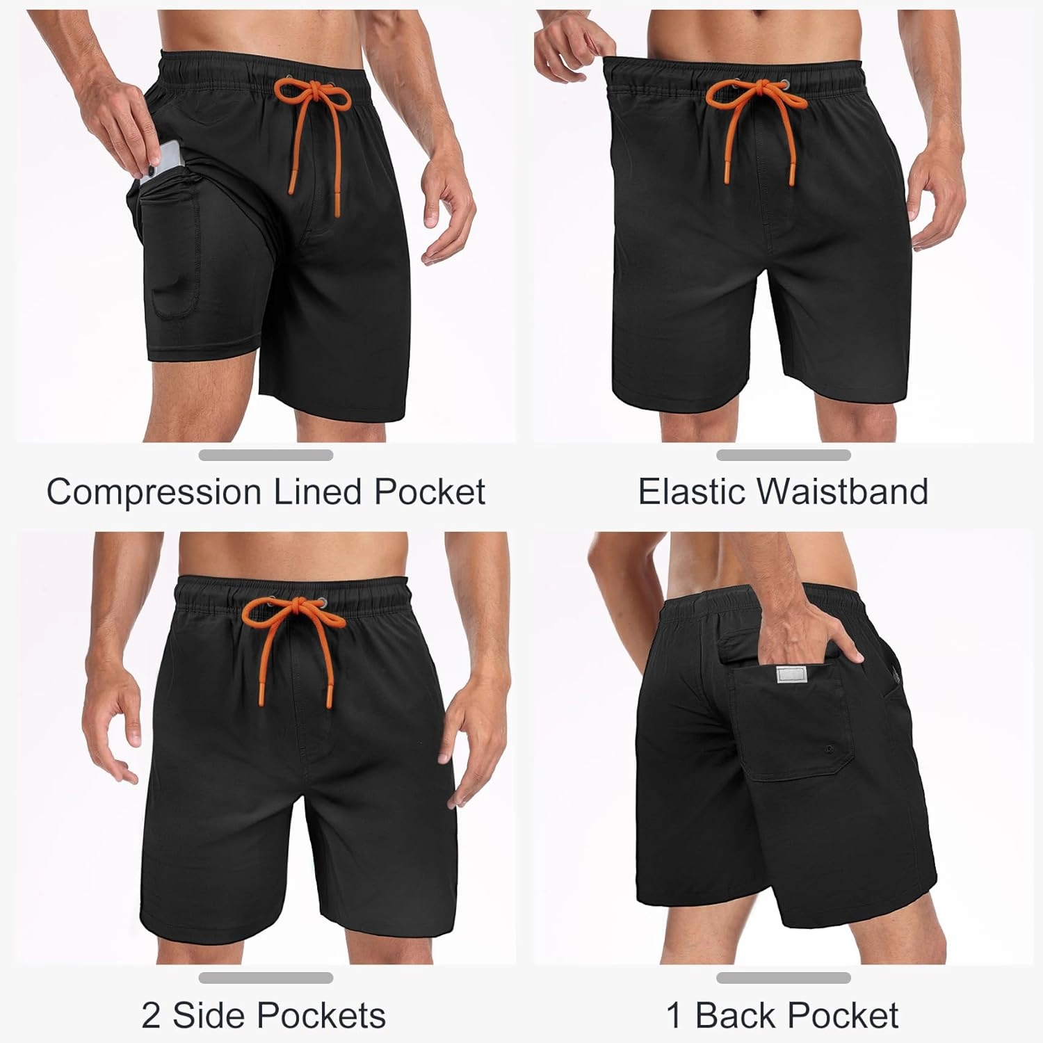 Mens Swim Trunks with Compression Liner 2 in 1 Quick Dry Swimming Shorts Swimwear Bathing Suits with Pockets