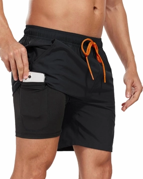 Mens Swim Trunks with Compression Liner 2 in 1 Quick Dry Swimming Shorts Swimwear Bathing Suits with Pockets