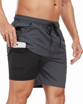 Mens Swim Trunks with Compression Liner 2 in 1 Quick Dry Swimming Shorts Swimwear Bathing Suits with Pockets